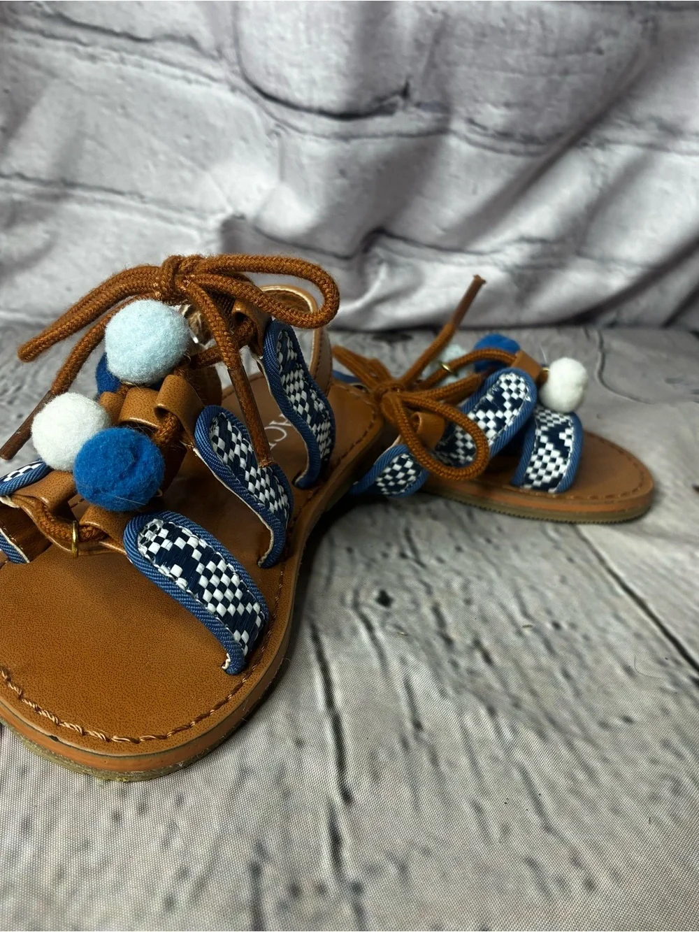 5/$20 Coastal Boho Whimsy Pom Nautical Gladiator Slingback‎ Sandals Baby Girl 6